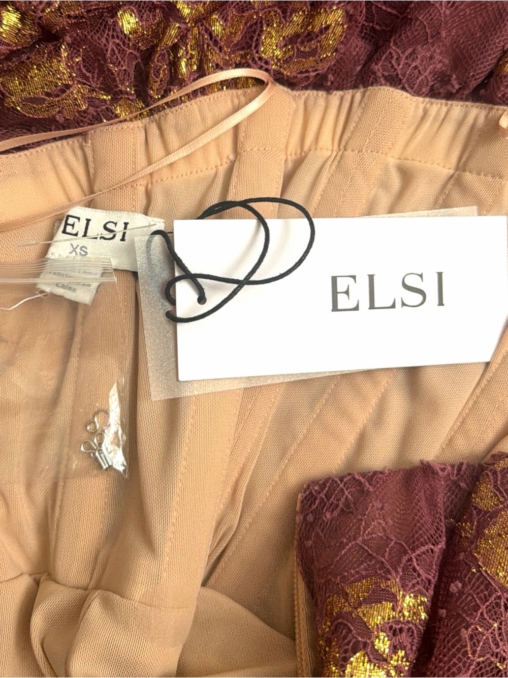 Helsi Cara Women’s Strapless Metallic Burgundy Gold Lace Maxi Dress Size XS NEW - Picture 12 of 12